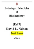 Lehninger Principles of Biochemistry Ed.7 by David L. Nelson-|Test bank| Reviewed/Updated for 2021
