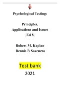 Psychological Testing Principles&comma; Applications&comma; and Issues Ed 8 by Robert M&period; Kaplan&comma; Dennis P&period; Saccuzzo-- &vert;Test bank&vert; Reviewed&sol;Updated for 2021