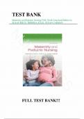 Test Bank - for Maternity and Pediatric Nursing Fifth&comma; North American Edition by SUSAN RICCI&comma; THERESA KYLE&comma; SUSAN CARMAN&comma; All Chapters 1-51 &vert; Complete Guide A&plus;