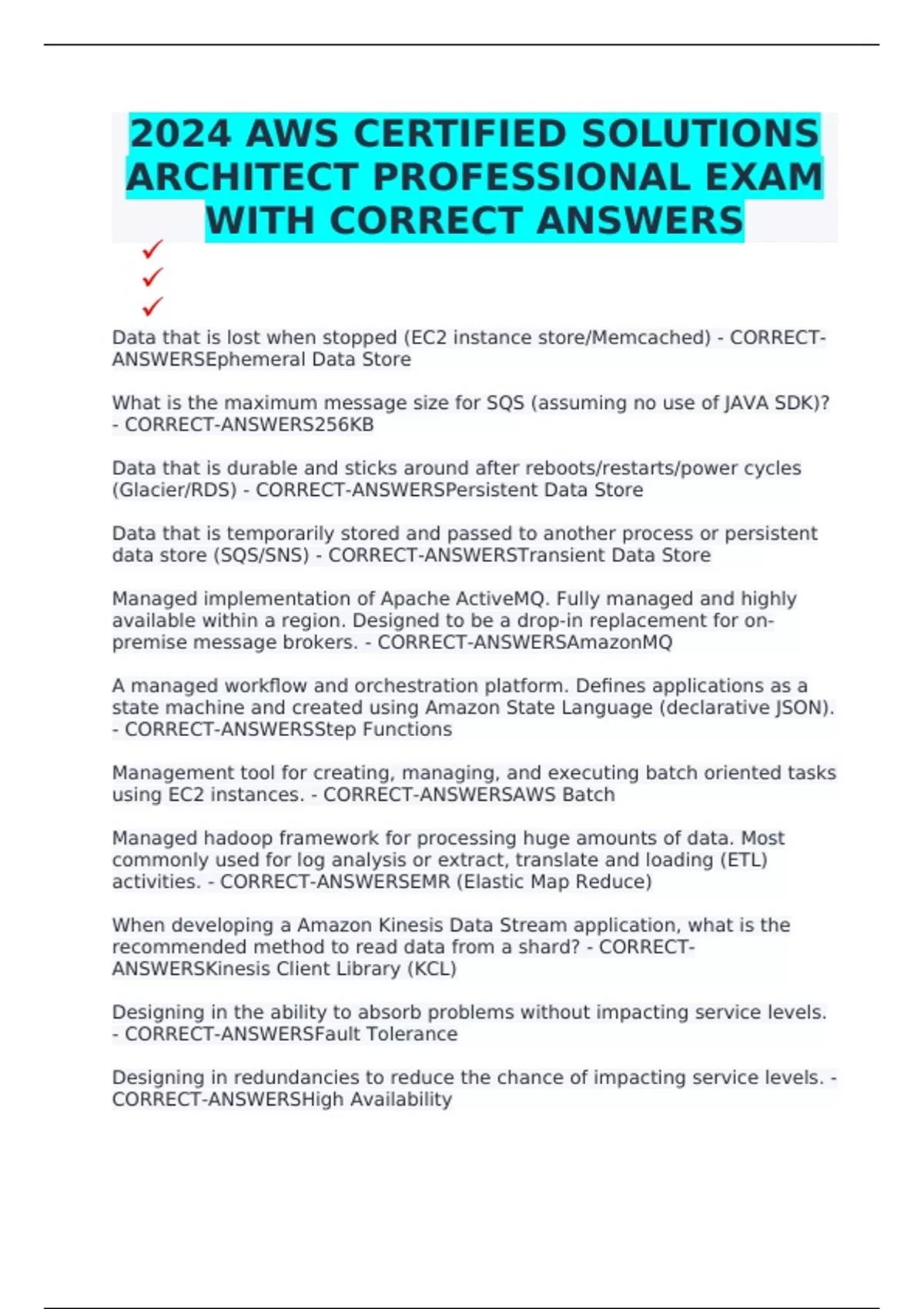 2024 AWS CERTIFIED SOLUTIONS ARCHITECT PROFESSIONAL EXAM WITH CORRECT ...