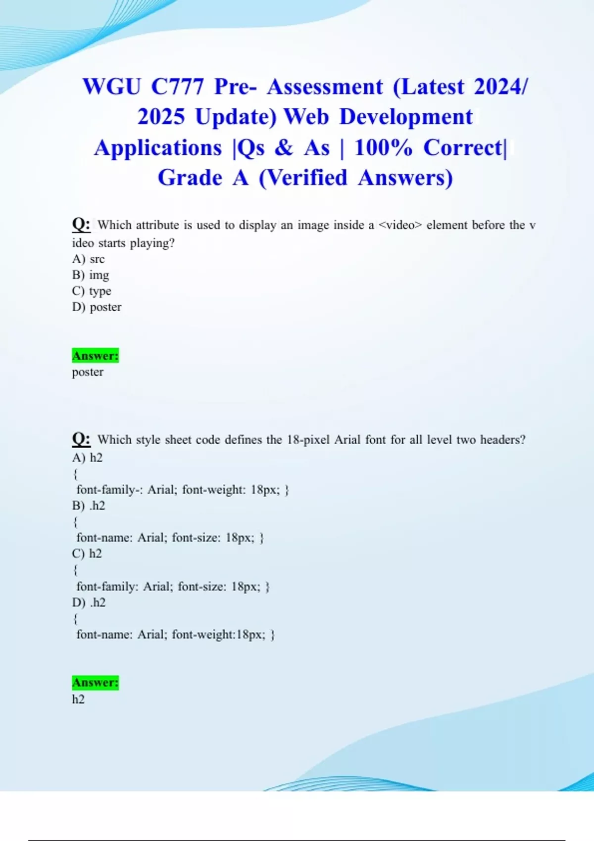 WGU C777 Pre- Assessment (Latest 2024/ 2025 Update) Web Development ...