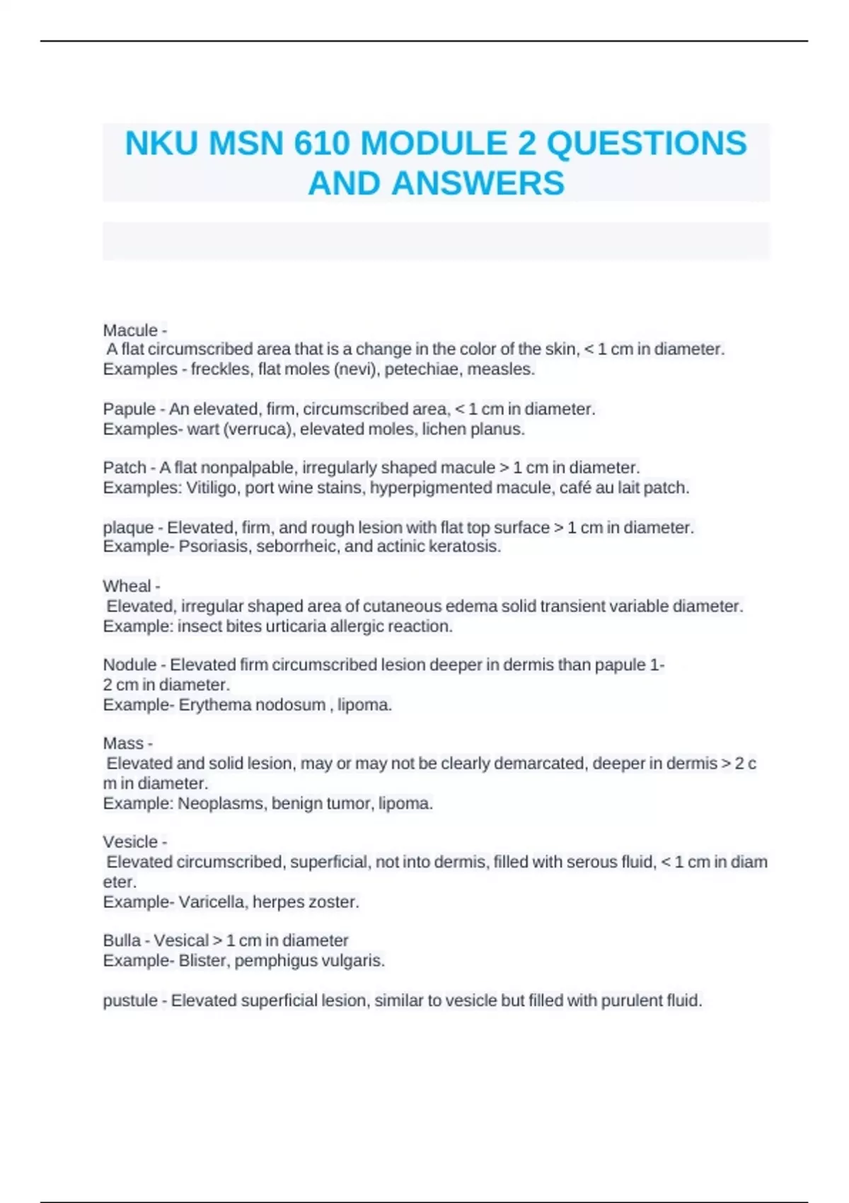 NKU MSN 610 MODULE 2 QUESTIONS AND ANSWERS - MSN 610 - Stuvia US