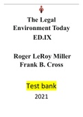 Test Bank for The Legal Environment Today 9th Edition by Roger LeRoy Miller, Frank B. Cross - |Test bank| Reviewed/Updated for 2021<ALL Chapters[1-18] Included 618 Pages of Solutions