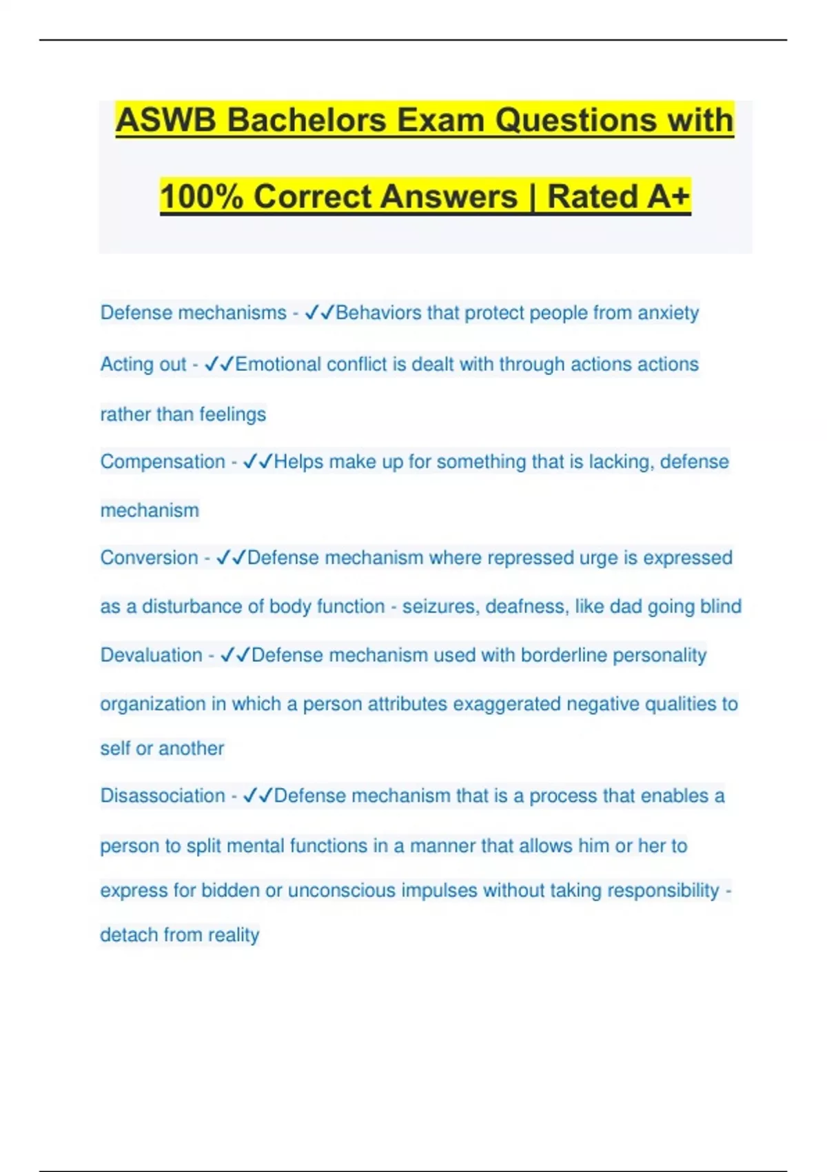 BSW 170- Practice Test Exam Questions with 100% Correct Answers - BSWH ...