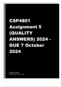 CSP4801 Assignment 5 &lpar;COMPLETE ANSWERS&rpar; 2024 - DUE 7 October 2024