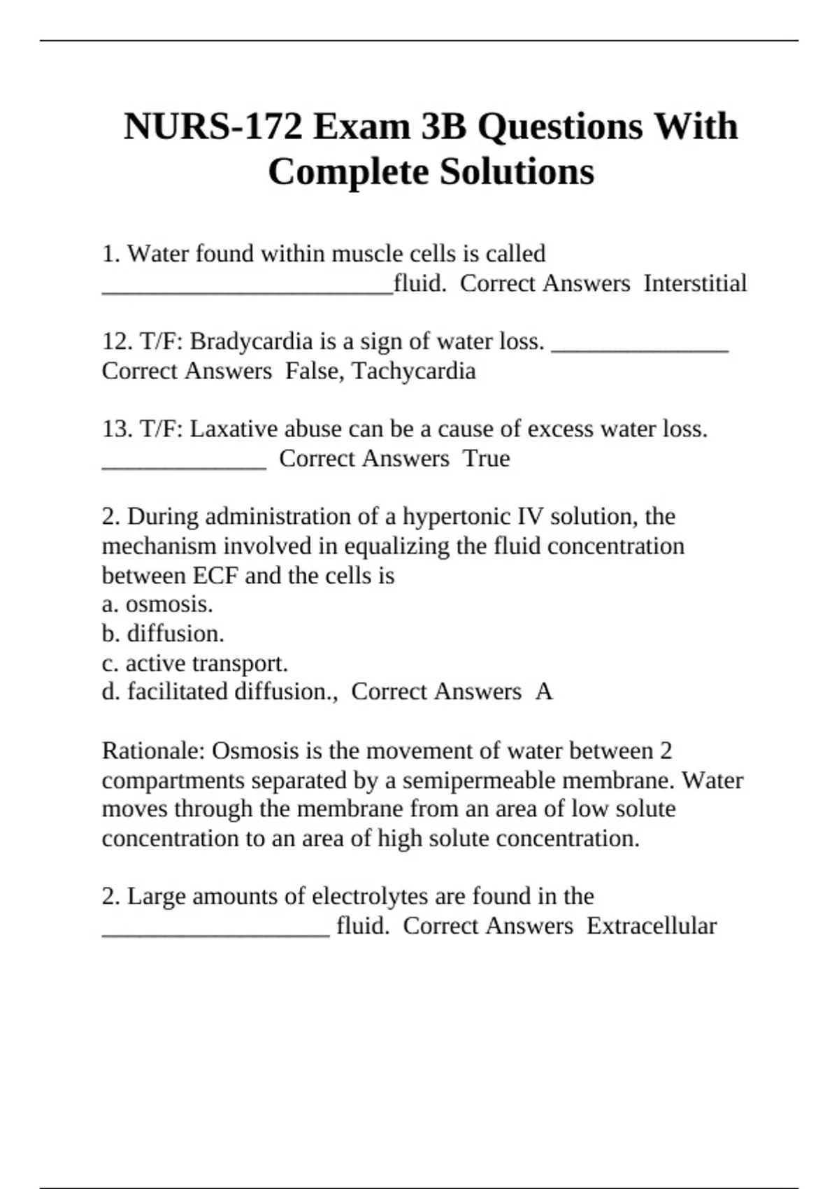 NURS-172 Exam 3B Questions With Complete Solutions - NURS 172 - Stuvia US