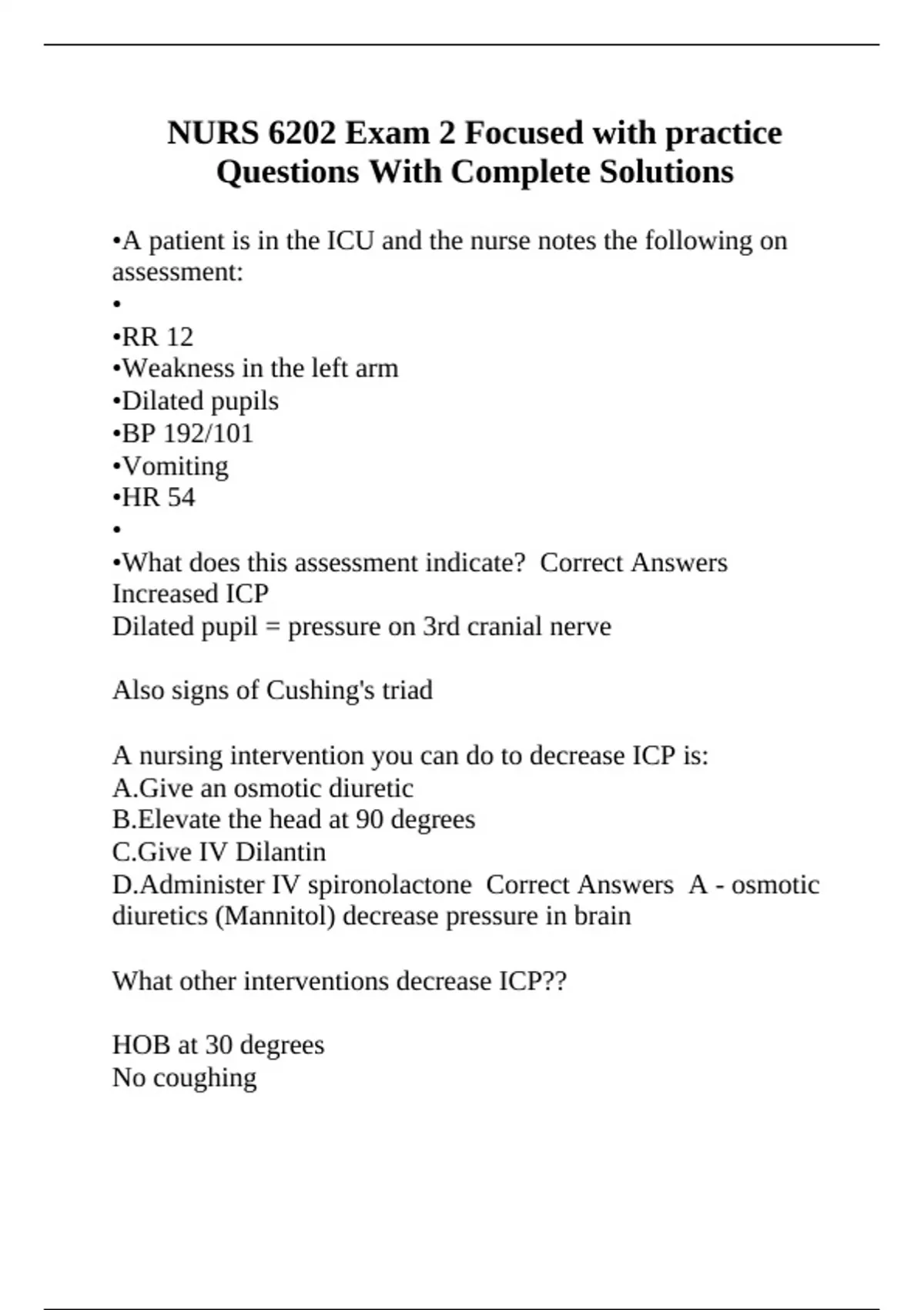 NURS 6202 Exam 2 Focused with practice Questions With Complete ...