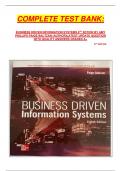 COMPLETE TEST BANK&colon;  BUSINESS DRIVEN INFORMATION SYSTEMS 8TH EDTION BY AMY PHILLIPS PAIGE BALTZAN &lpar;AUTHOR&rpar;LATEST UPDATE QUESTION WITH QUALITY ANSWERS GRADED A&plus;            8TH EDITION
