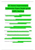 NY Home Improvement Contractor Exam Study guide 100&percnt; Verified