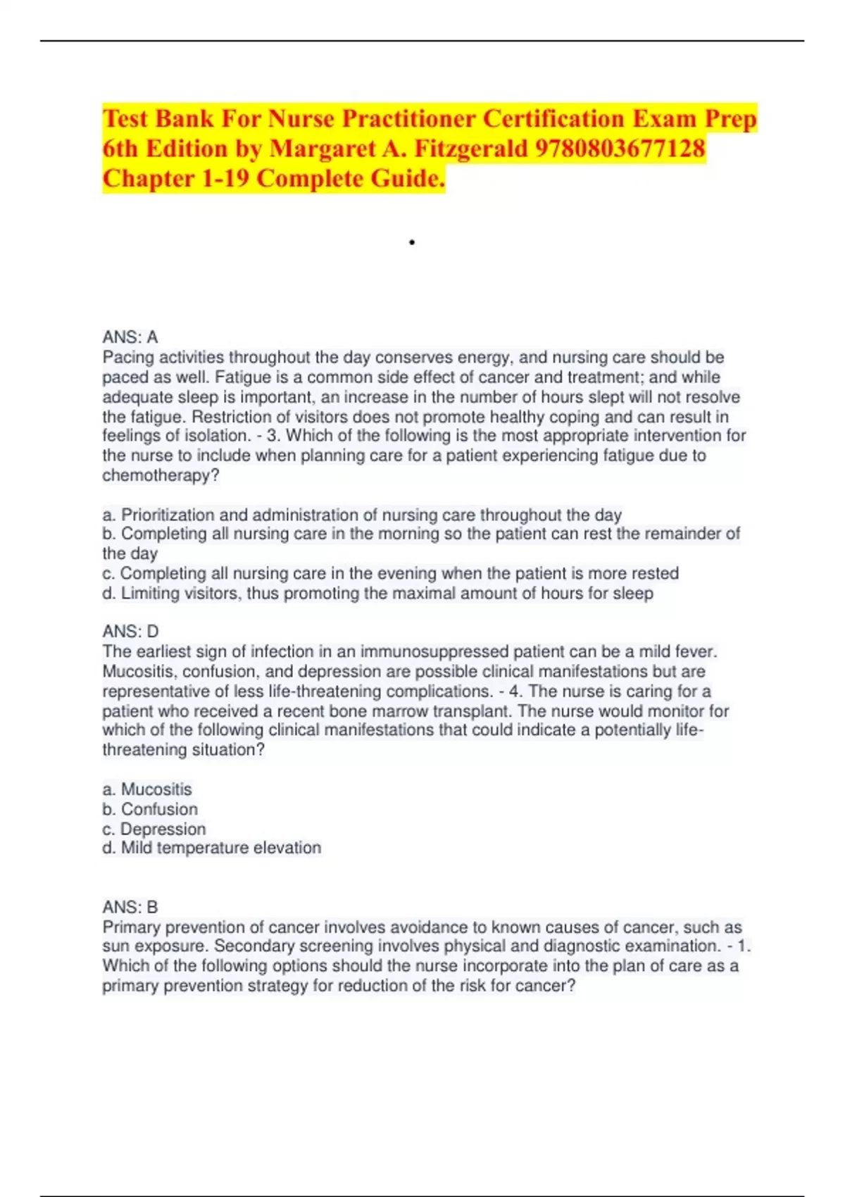 Test Bank For Nurse Practitioner Certification Exam Prep 6th Edition by ...