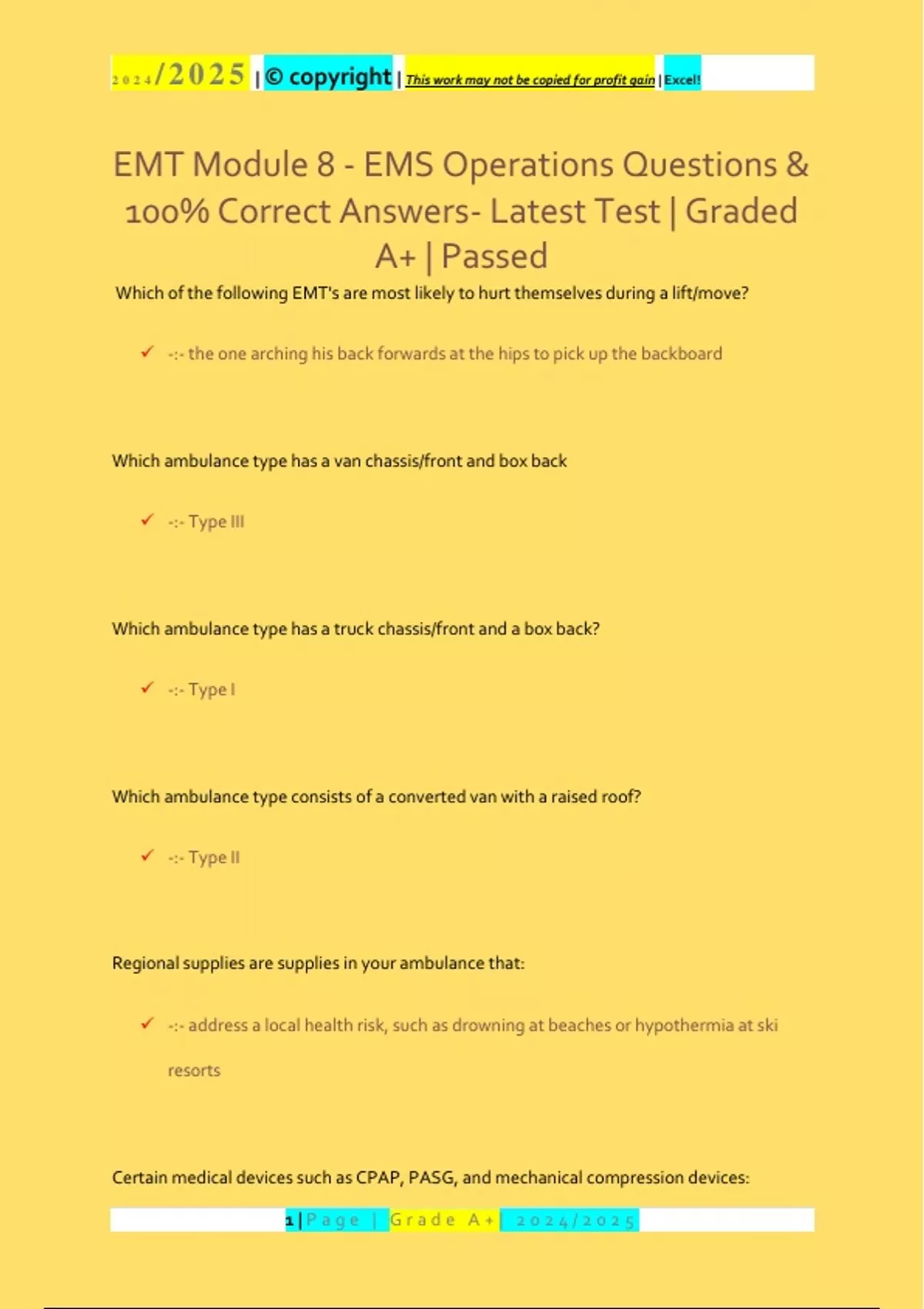 EMT Module 8 - EMS Operations Questions & 100% Correct Answers- Latest ...