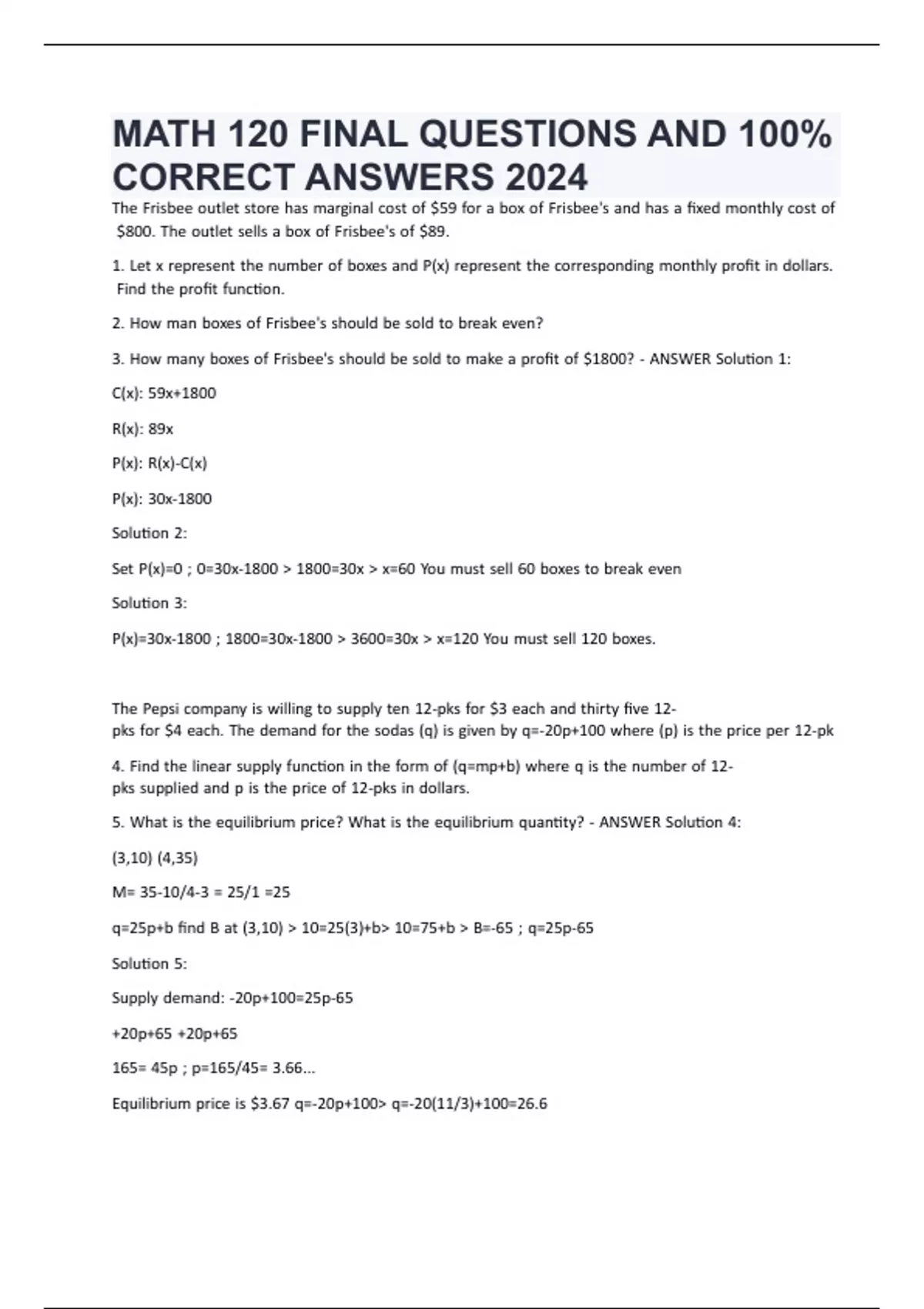 MATH 120 FINAL QUESTIONS AND 100% CORRECT ANSWERS 2024 - Math 120 ...