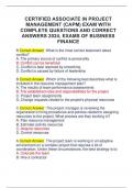 CERTIFIED ASSOCIATE IN PROJECT  MANAGEMENT &lpar;CAPM&rpar; EXAM WITH  COMPLETE QUESTIONS AND CORRECT  ANSWERS 2024&comma; EXAMS OF BUSINESS  FINANCE