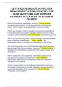 CERTIFIED ASSOCIATE IN PROJECT  MANAGEMENT &lpar;CAPM&rpar; STAKEHOLDER  EXAM QUESTIONS AND CORRECT  ANSWERS 2024&comma; EXAMS OF BUSINESS  FINANCE