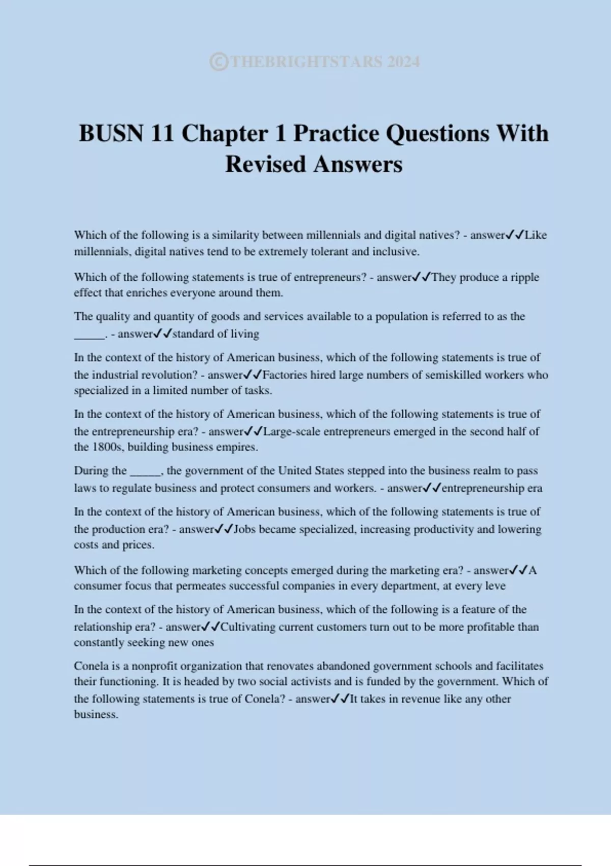 BUSN 11 Chapter 1 Practice Questions With Revised Answers - BUSN 11 ...