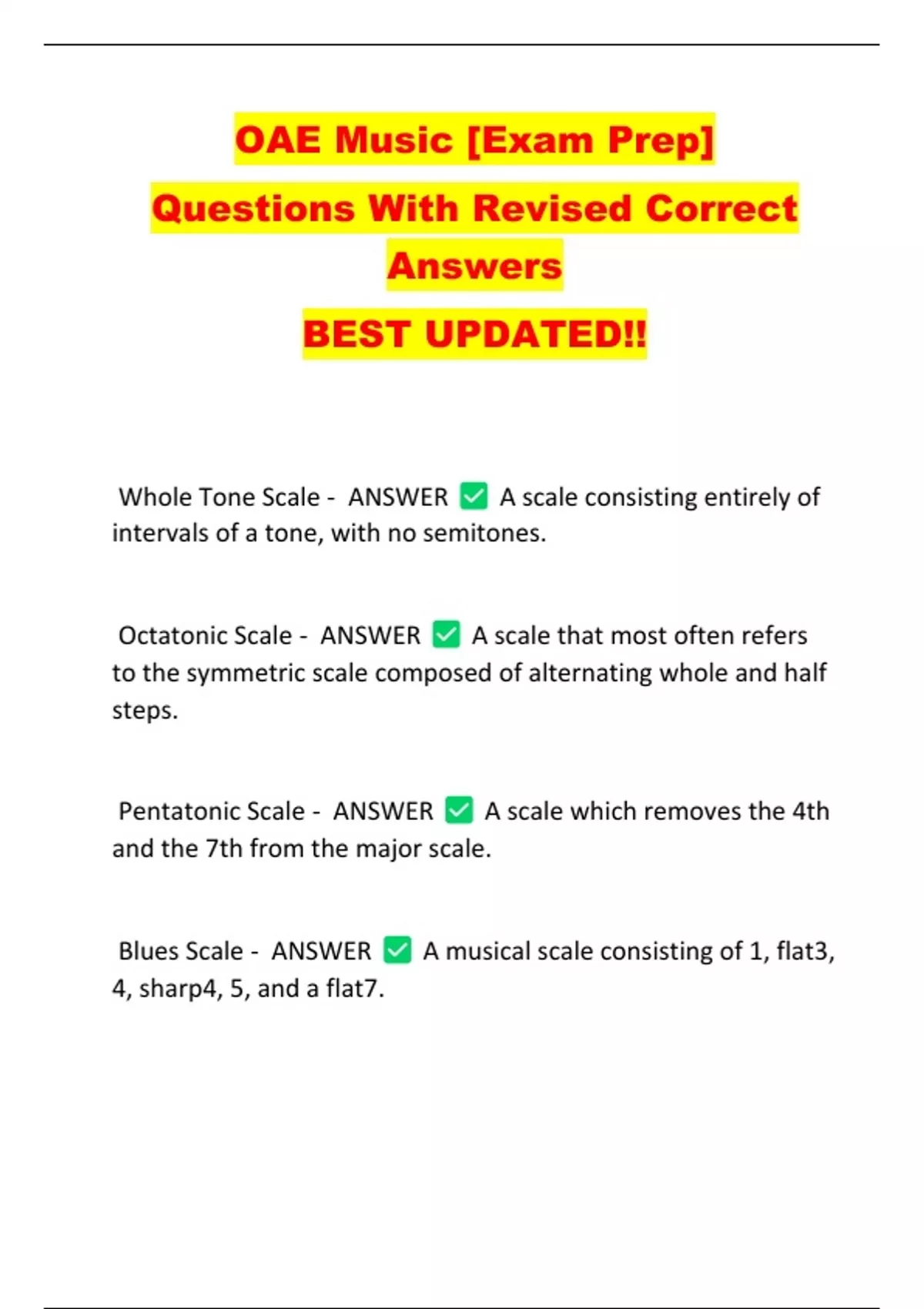 OAE Music [Exam Prep] Questions With Revised Correct Answers BEST ...
