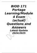 BIOD 171 Portage Learning-Module 4 Exam &lpar;actual&rpar; Questions and Answers Latest Update 2024&sol;2025