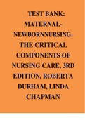 TEST BANK: MATERNAL- NEWBORNNURSING: THE CRITICAL COMPONENTS OF NURSING CARE, 3RD EDITION, ROBERTA DURHAM, LINDA CHAPMAN