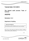 Exam (elaborations) AUI3702 Tutorial letter 101/3/2015 The internal audit process: Tests of  Controls AUI3702 Semesters 1 & 2
