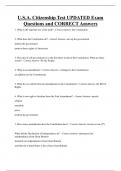 U&period;S&period;A&period; Citizenship Test UPDATED Exam  Questions and CORRECT Answers