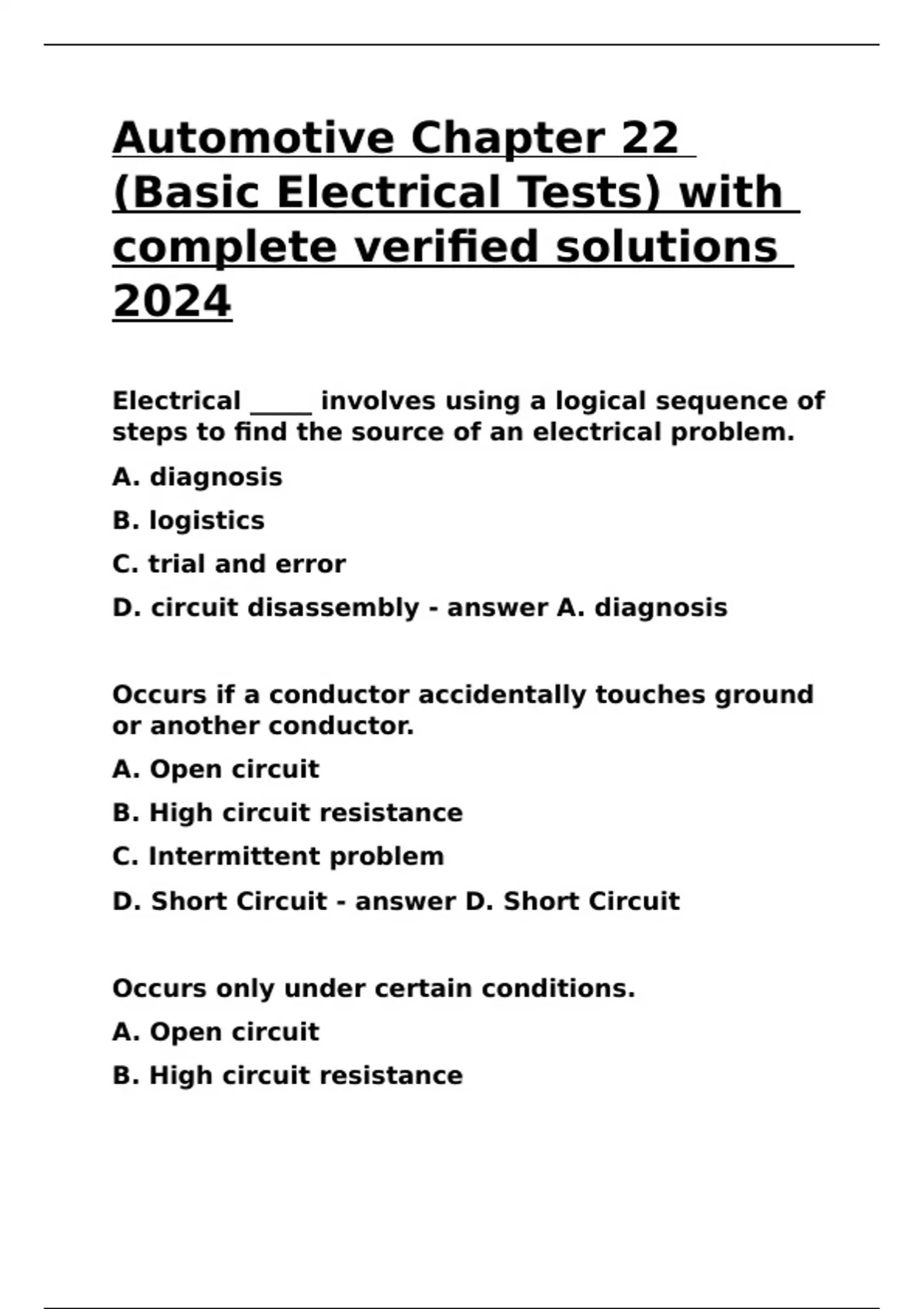 Automotive Chapter 22 (Basic Electrical Tests) with complete verified ...