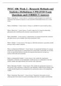 PSYC 100&colon; Week 2 - Research Methods and  Statistics &lpar;Definitions&rpar; UPDATED Exam  Questions and CORRECT Answers