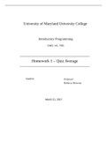 CMIS 141 Introductory Programming Homework 1 &ndash; Quiz Average