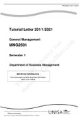 Exam (elaborations) MNG 2601 MNG2601 - Summary for 2021 Examination