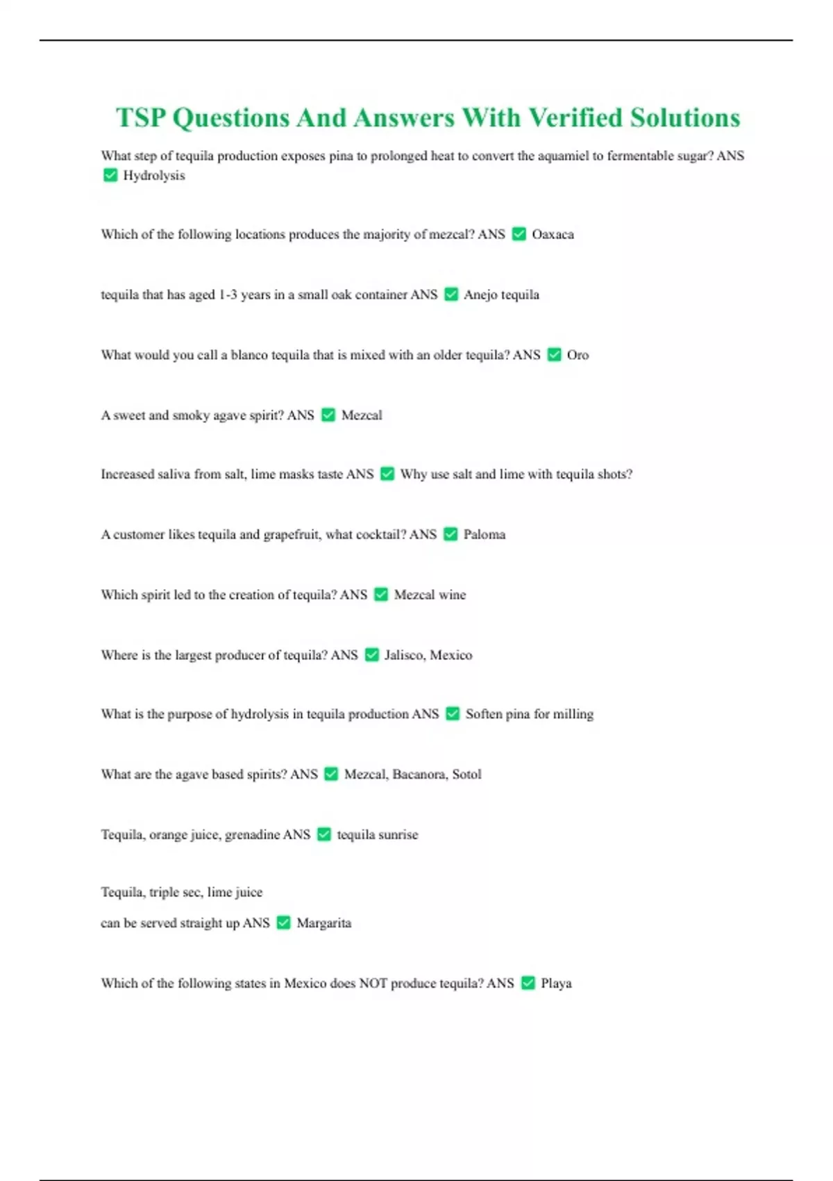 Tsp Questions TSP Questions And Answers With Verified Solutions - TSP - Stuvia US