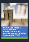 HCMA 115 WEEK 1 TEST REVIEW &lpar;CHAPTER 8 & 9&rpar; QUIZZES & ANS RATED 100&percnt; CORRECT&excl;&excl;