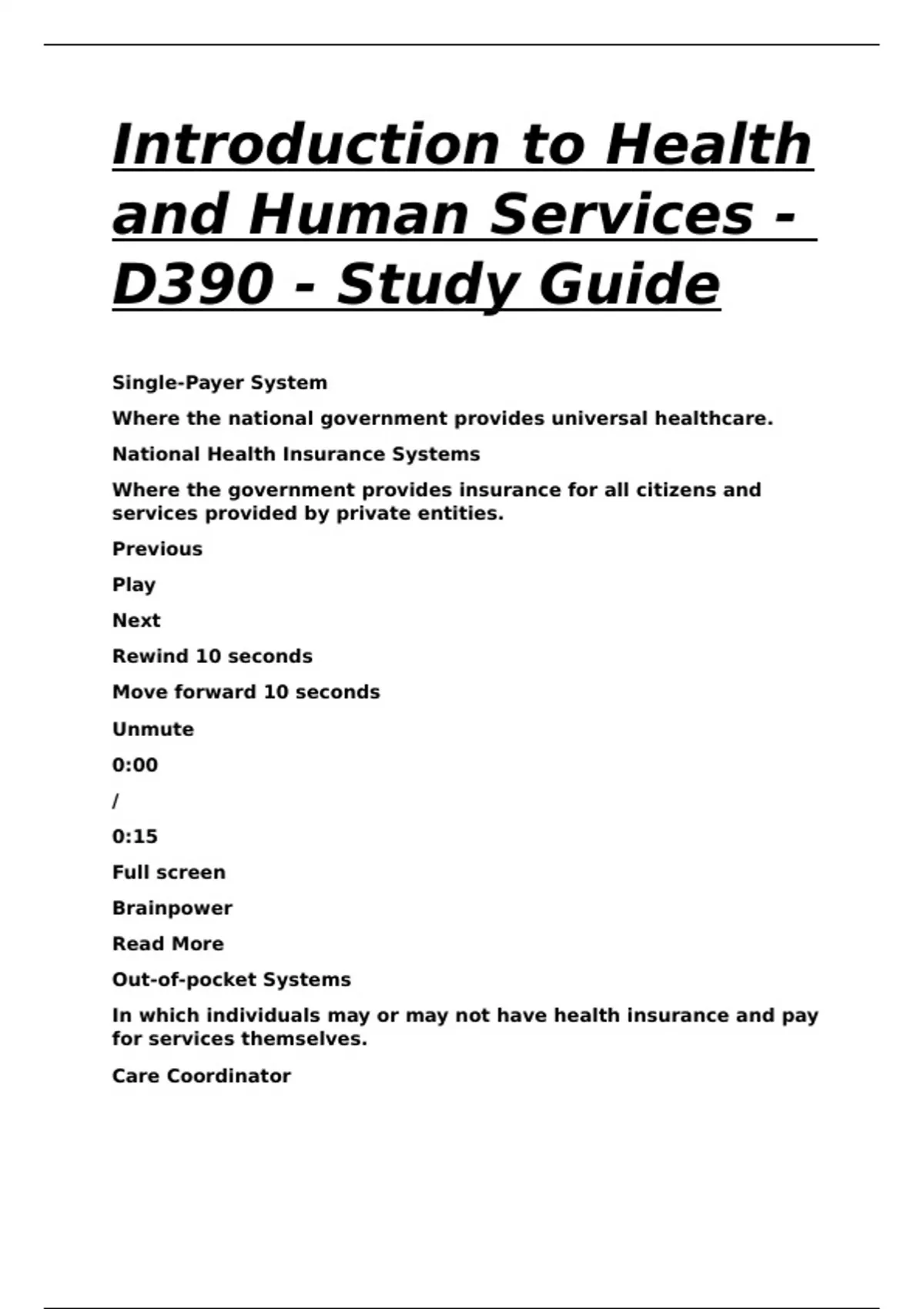 Introduction to Health and Human Services - D390 - Study Guide - D390 ...