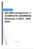 AFL2603 Assignment 1 &lpar;COMPLETE ANSWERS&rpar; Semester 2 2024 - DUE 2024 ENGLISH