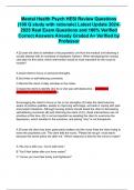 Mental Health Psych HESI Review Questions &lpar;100 Q study with rationale&rpar; Latest Update 2024-2025 Real Exam Questions and 100&percnt; Verified Correct Answers Already Graded A&plus; Verified by Professor