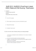 NUR 2513 / NUR2513 Final Exam (Latest 2022)200 Q&A: Maternal Child Nursing -  Rasmussen