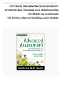 TEST BANK FOR ADVANCED ASSESSMENT: INTERPRETING FINDINGS AND FORMULATING DIFFERENTIAL DIAGNOSES 4th Edition, Mary Jo Goolsby, Laurie Grubbs