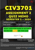 CIV3701 ASSIGNMENT 2 QUIZ MEMO - SEMESTER 2 - 2024 - UNISA - &lpar;UNIQUE NUMBER&colon; - 381917 &rpar; &lpar;DISTINCTION GUARANTEED&rpar; &ndash; DUE DATE &colon; 26 SEPTEMBER 2024&period;
