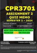 CPR3701 ASSIGNMENT 2 QUIZ MEMO - SEMESTER 2 - 2024 - UNISA - &lpar;UNIQUE NUMBER&colon; - 265297 &rpar; &lpar;DISTINCTION GUARANTEED&rpar; &ndash; DUE DATE &colon; 27 SEPTEMBER 2024 