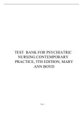 TEST  BANK FOR PSYCHIATRIC NURSING CONTEMPORARY PRACTICE, 5TH EDITION, MARY ANN BOYD