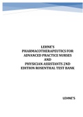&lpar;GRADED&rpar; LEHNE&rsquo;S PHARMACOTHERAPEUTICS FOR ADVANCED PRACTICE NURSES AND PHYSICIAN ASSISTANTS 2ND EDITION ROSENTHAL &lpar;TEST BANK