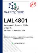 LML4801 Assignment 2 &lpar;DETAILED ANSWERS&rpar; Semester 2 2024 - DISTINCTION GUARANTEED