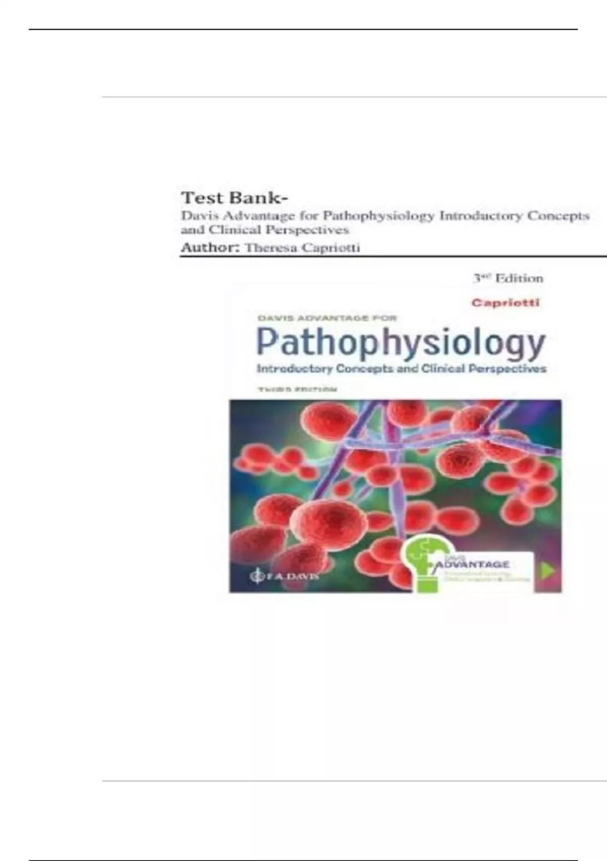 TEST BANK For Davis Advantage for Pathophysiology Introductory Concepts