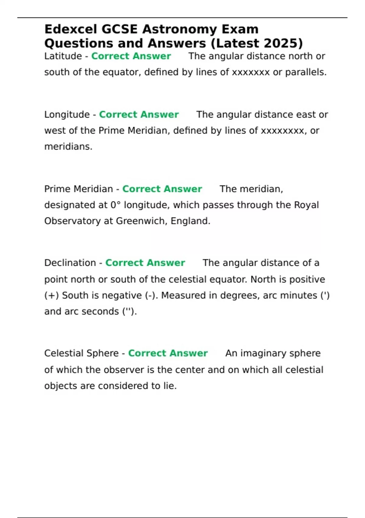 Summary Edexcel GCSE Astronomy Exam Questions and Answers (Latest 2025 ...