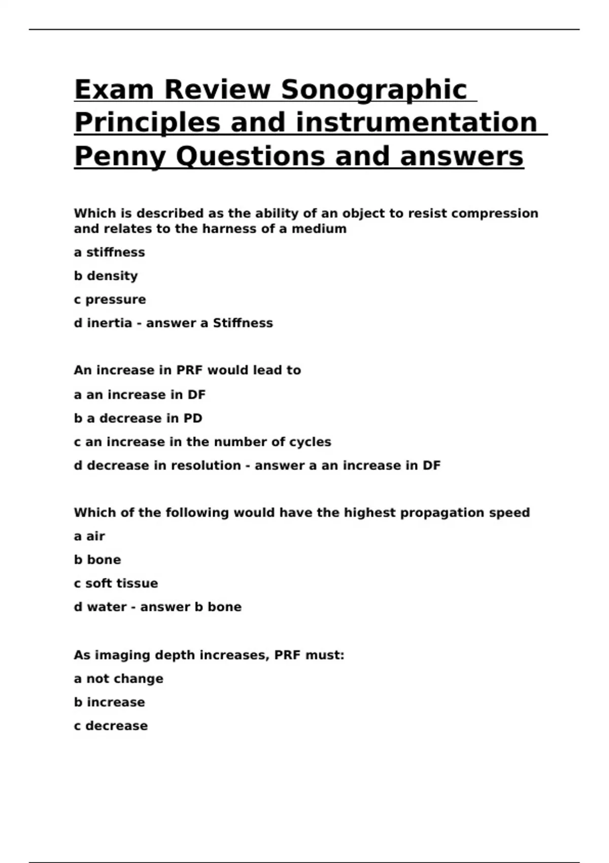 Exam Review Sonographic Principles and instrumentation Penny Questions ...