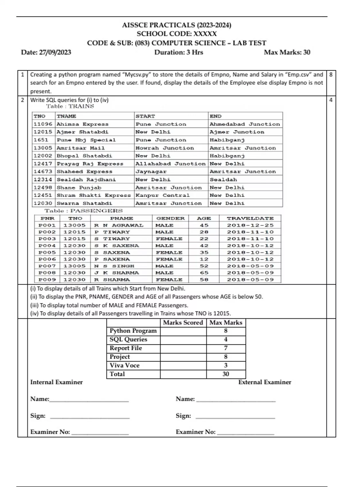Computer Science – Class 12 – Practicals – Lab Test - Computer Science ...