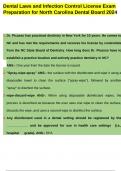 Dental Laws and Infection Control License Exam Preparation for North Carolina Dental Board 2024 Questions with 100&percnt; Correct Answers &vert; Latest Version 2024 &vert; Expert Verified &vert; Ace the Test