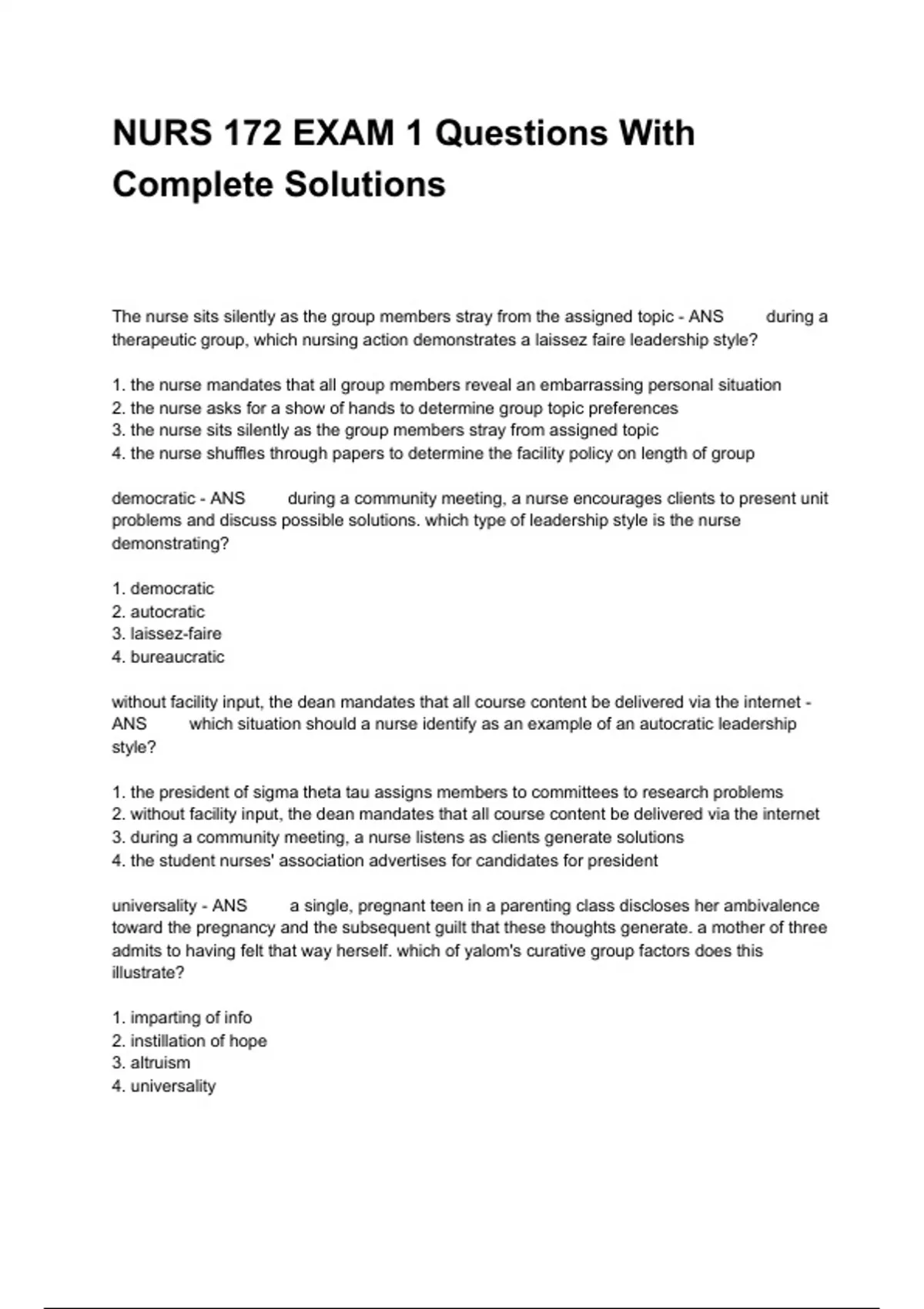 NURS 172 EXAM 1 Questions With Complete Solutions - Hondros NUR 172 ...