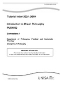 Tutorial letter 202/1/2019 Introduction to African Philosophy PLS1502 With correct answer
