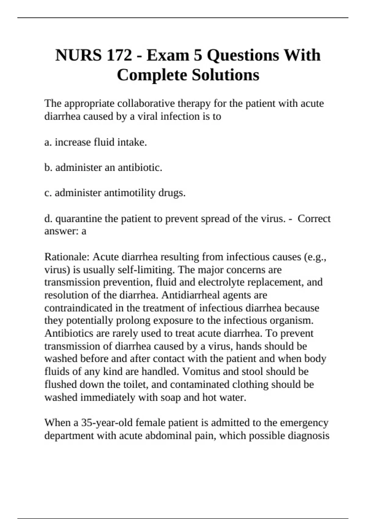 NURS 172 - Exam 5 Questions With Complete Solutions - Hondros NUR 172 ...