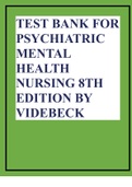 TEST BANK FOR PSYCHIATRIC MENTAL HEALTH NURSING 8TH EDITION BY VIDEBECK.