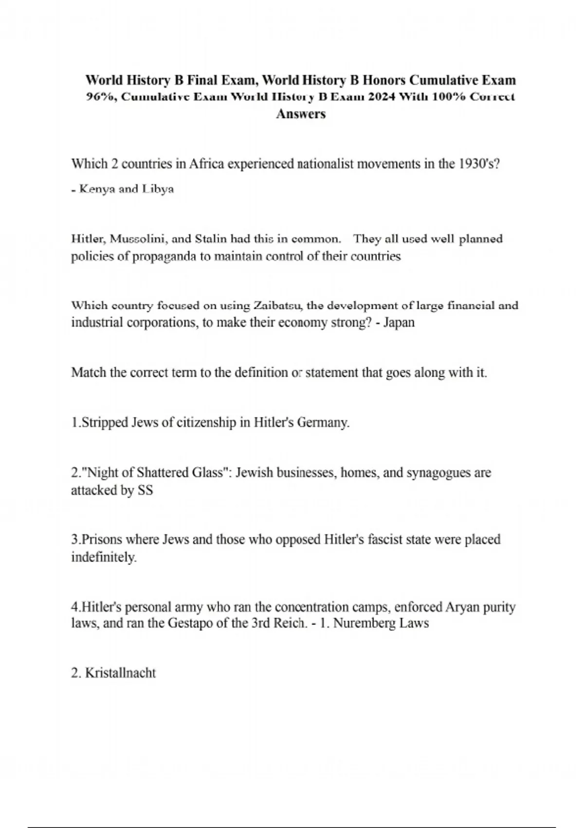 World History B Final Exam, World History B Honors Cumulative Exam 96